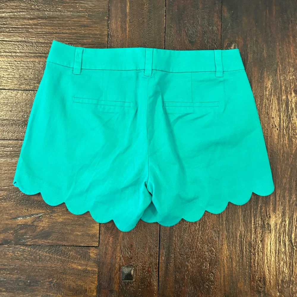 J. Crew Scalloped High Waist Shorts in Teal Green